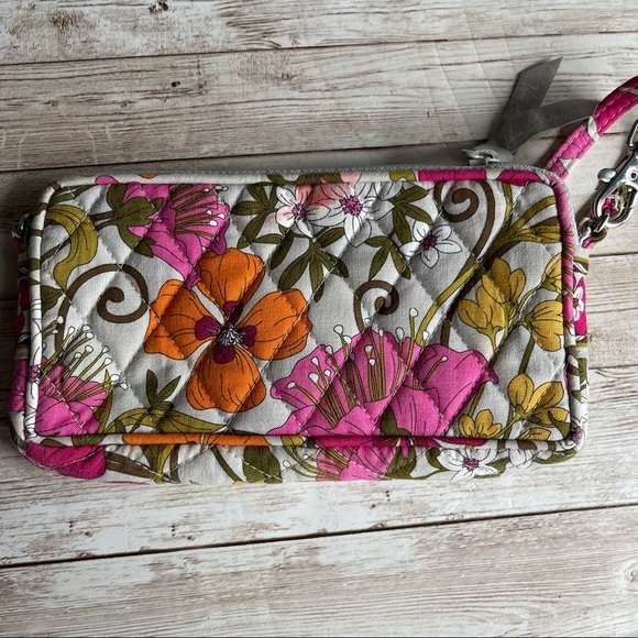 VERA BRADLEY GREY PINK ORANGE ZIP WALLET WRISTLET - Picture 3 of 6
